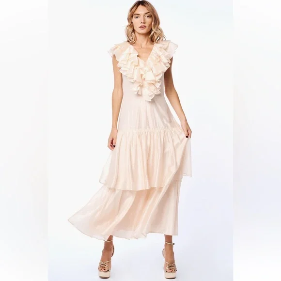 NWT Nordstrom CIEBON Stelanie Flutter Sleeve Tiered Cocktail Maxi Dress Sz S - Picture 2 of 15